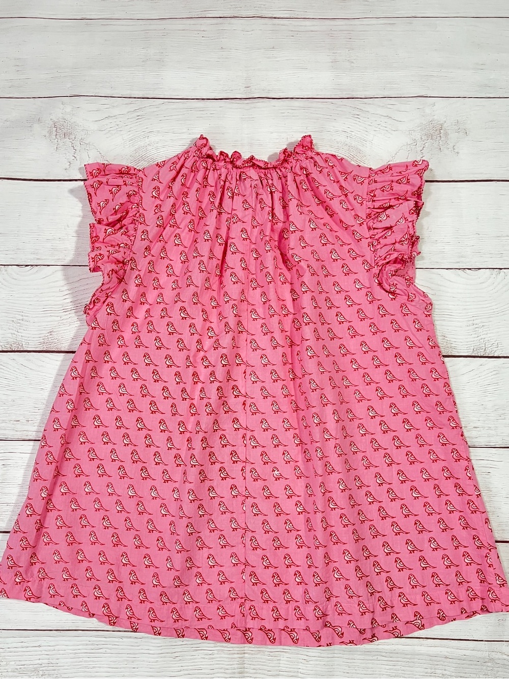 Ivy Jane Birds on the Block Top -S- pink ruffle trim print flutter sleeve shirt - Picture 6 of 10